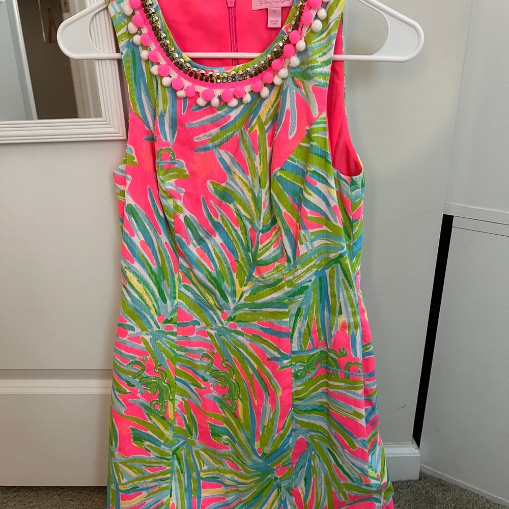 Vibrant Pink and Green Sleeveless Dress